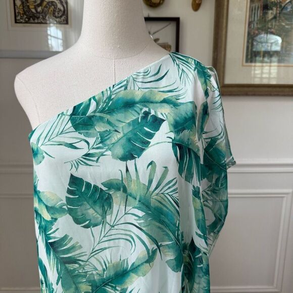 NWT Aura Women's Sleeveless Flutter Side Chiffon Maxi Dress Green Frond Print $1 - Picture 2 of 7